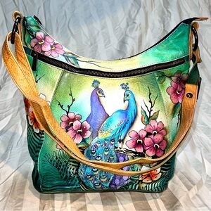 Anuschika Peacock Leather Crossbody Bag